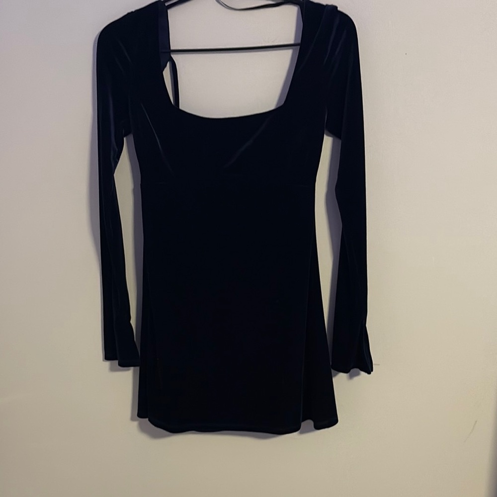 Navy blue Velvet Long Sleeve Dress